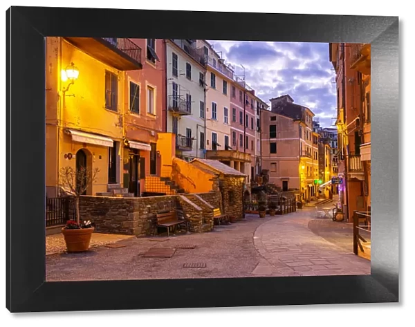 Main street of Vernazza at twilight, Cinque Terre, UNESCO World Heritage Site, Liguria