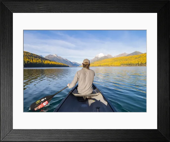Framed Print : Canoeing across Bowman Lake, Glacier National Park, Montana, United States of America
