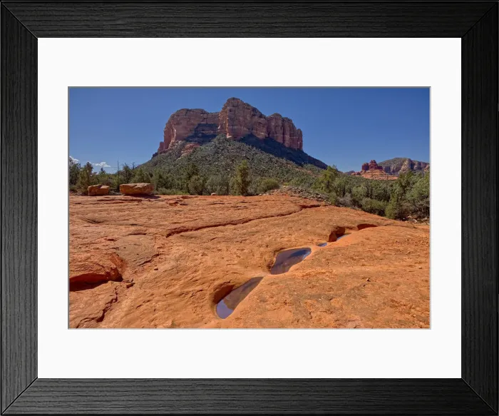Framed Print : Reflections of Courthouse Butte in the Slick Rock Bowls along the Llama Trail in Sedona Framed Print : Reflections of Courthouse Butte in the Slick Rock Bowls along the Llama Trail in Sedona
