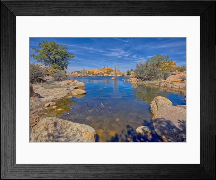 Framed Print : View of a small cove near the end of Lake Shore Trail in Watson Lake at Prescott Framed Print : View of a small cove near the end of Lake Shore Trail in Watson Lake at Prescott