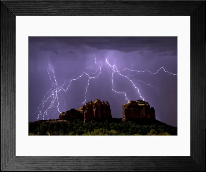 Framed Print : Lightning storm striking Cathedral Rock in Sedona viewed from the Little Horse Trail Framed Print : Lightning storm striking Cathedral Rock in Sedona viewed from the Little Horse Trail