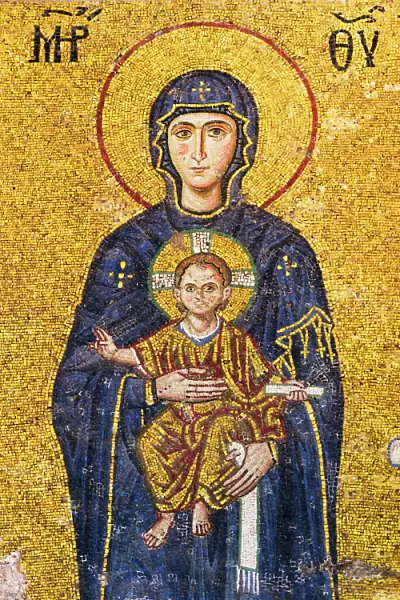 Turkey, Istanbul, Mosaic of Virgin mary holding Jesus in Haghia Sophia Mosque
