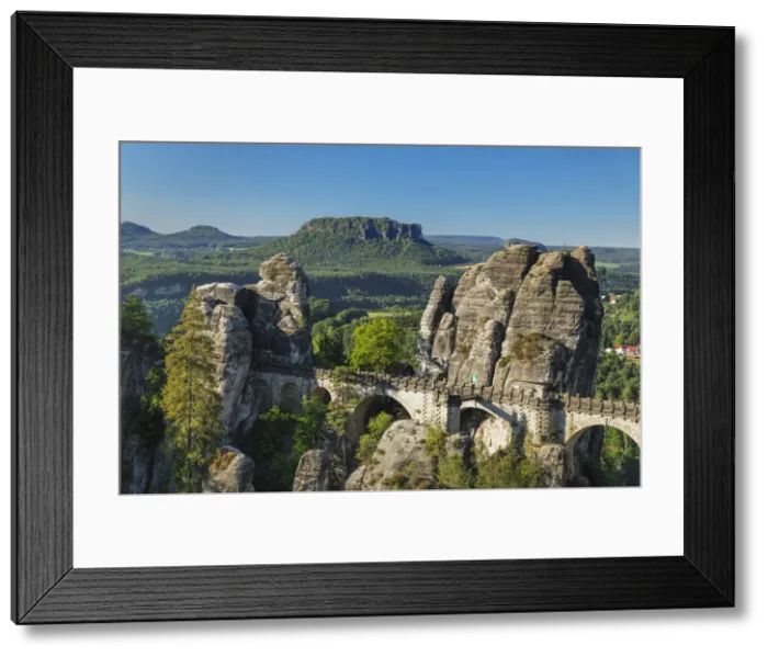 Framed Print : View from Bastei Bridge to Lilienstein Mountain, Elbsandstein Mountains, Saxony, Germany Framed Print : View from Bastei Bridge to Lilienstein Mountain, Elbsandstein Mountains, Saxony, Germany