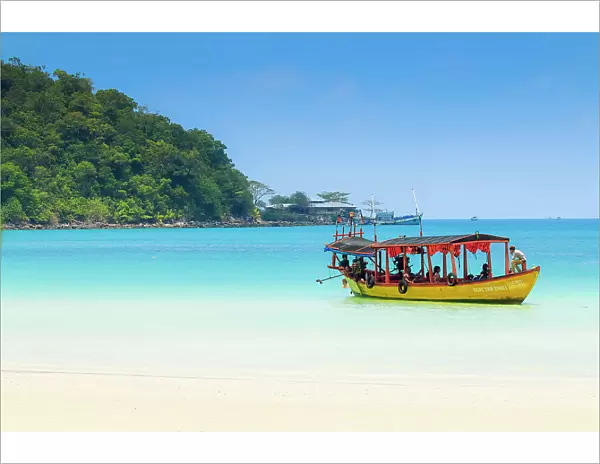 Tourist boat at Saracen Bay on this popular holiday island, Koh Rong Sanloem Island