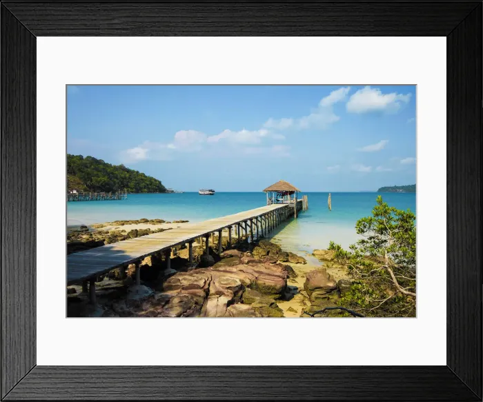 Framed Print : Pier at the beautiful white sand beach on this holiday island, Saracen Bay, Koh Rong
