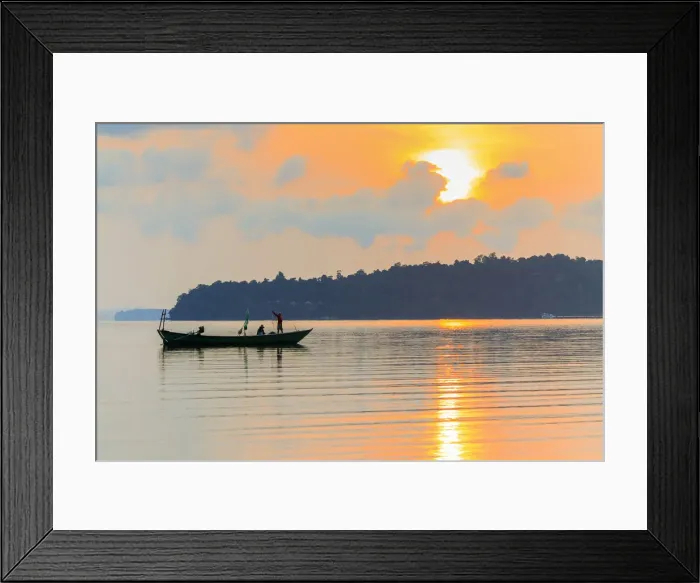 Framed Print : Fishing boat at dawn off the east coast of this holiday island, Saracen Bay, Koh Rong Framed Print : Fishing boat at dawn off the east coast of this holiday island, Saracen Bay, Koh Rong