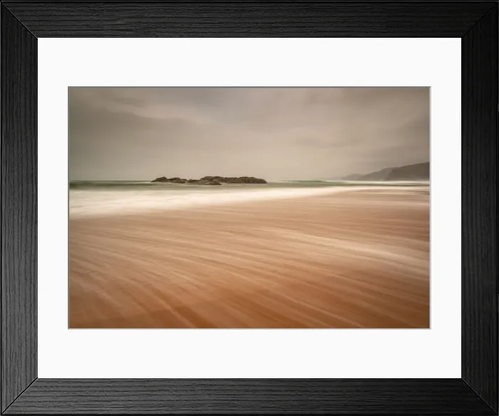 Framed Print : Sandwood Bay in early morning with Cape Wrath in far distance, Sutherland, Scotland Framed Print : Sandwood Bay in early morning with Cape Wrath in far distance, Sutherland, Scotland