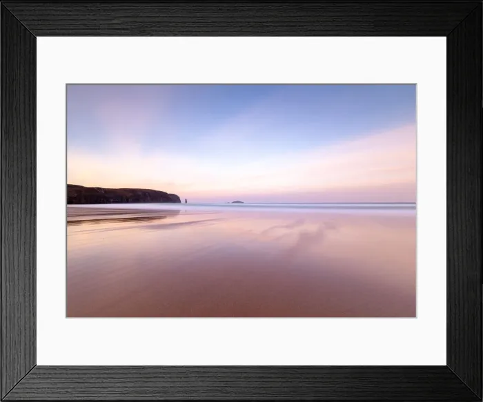 Framed Print : Sandwood Bay at sunrise, with Am Buachaille sea stack in far distance, Sutherland Framed Print : Sandwood Bay at sunrise, with Am Buachaille sea stack in far distance, Sutherland