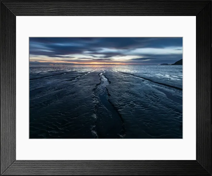 Framed Print : Brean Beach, mud and the Bristol Channel at sunset, Somerset, England, United Kingdom Framed Print : Brean Beach, mud and the Bristol Channel at sunset, Somerset, England, United Kingdom
