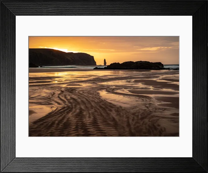 Framed Print : Am Buachaille sea stack at sunset, Sandwood Bay, Sutherland, Scotland, United Kingdom Framed Print : Am Buachaille sea stack at sunset, Sandwood Bay, Sutherland, Scotland, United Kingdom