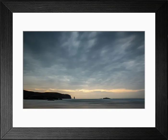 Framed Print : Am Buachaille sea stack at sunset, Sandwood Bay, Sutherland, Scotland, United Kingdom Framed Print : Am Buachaille sea stack at sunset, Sandwood Bay, Sutherland, Scotland, United Kingdom