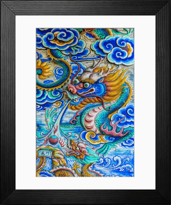 Framed Print : Ceramic mural in Hock Teik Cheng Sin temple in George Town, UNESCO World Site, Penang