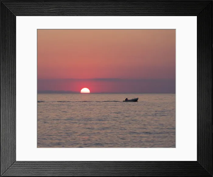 Framed Print : View across the Tyrrhenian Sea at sunrise, small boat crossing Calura Bay, Cefalu Framed Print : View across the Tyrrhenian Sea at sunrise, small boat crossing Calura Bay, Cefalu
