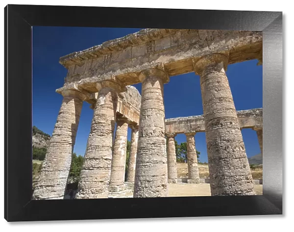 Low angle view of a section of the Doric temple at the ancient Greek city of Segesta
