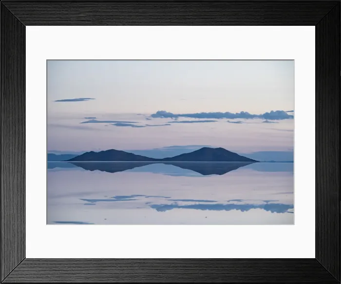 Framed Print : Pastel-coloured beauty of salt flats reflecting the clouds and mountains after rainfall Framed Print : Pastel-coloured beauty of salt flats reflecting the clouds and mountains after rainfall
