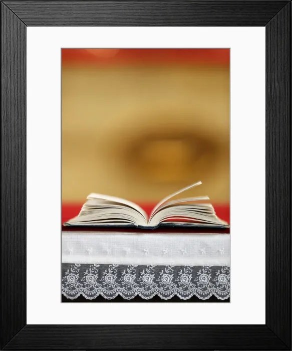 Framed Print : Open Bible on altar, Haute-Savoie, France, Europe Framed Print : Open Bible on altar, Haute-Savoie, France, Europe