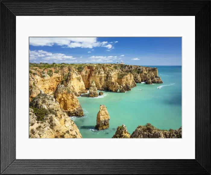 Framed Print : Ponta da Piedade rock formations visited by boat tours, Lagos, Algarve, Portugal, Europe