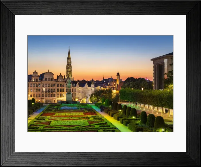 Framed Print : Cityscape at sunset, Mont des Arts Floodlit Garden, Brussels, Belgium, Europe Framed Print : Cityscape at sunset, Mont des Arts Floodlit Garden, Brussels, Belgium, Europe
