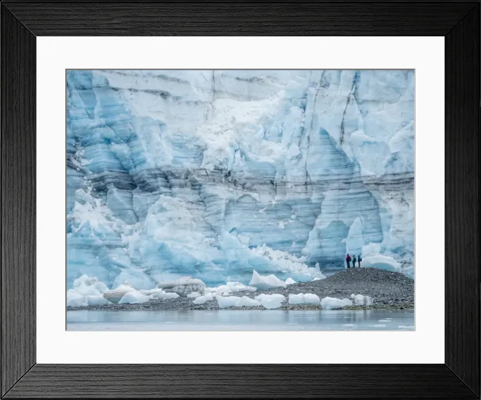 Framed Print : Hikers in front of Lamplugh Glacier, Glacier Bay National Park and Preserve, UNESCO