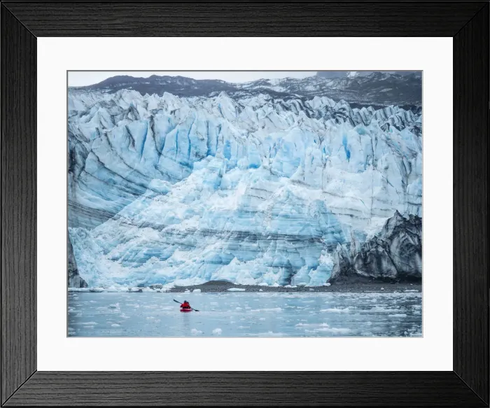 Framed Print : A kayaker paddling in front of Lamplugh Glacier, Glacier Bay National Park and Preserve Framed Print : A kayaker paddling in front of Lamplugh Glacier, Glacier Bay National Park and Preserve