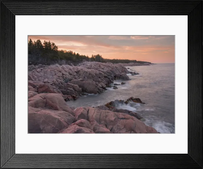Framed Print : Waves and rocky coastline at sunset, Lackies Head and Green Cove, Cape Breton National