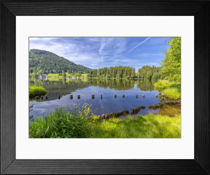 Framed Print : View of reflections in Schwarzsee, Kitzbuhel, Austrian Tyrol, Austria, Europe