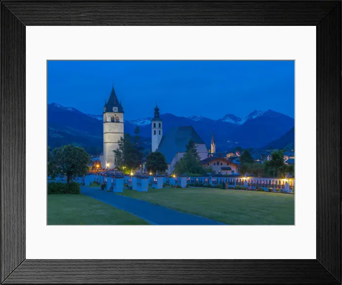 Framed Print : View of Liebfrauenkirche and town and surounding mountains at dusk, Kitzbuhel, Austrian Framed Print : View of Liebfrauenkirche and town and surounding mountains at dusk, Kitzbuhel, Austrian