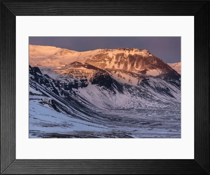 Framed Print : Snow covered mountains in March evening sunlight, Snaefellsnes Peninsula, Iceland Framed Print : Snow covered mountains in March evening sunlight, Snaefellsnes Peninsula, Iceland