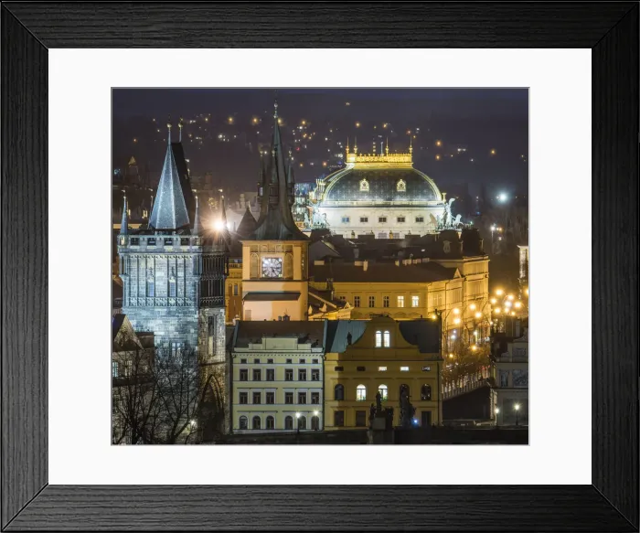 Framed Print : Charles Bridge East Tower and National Theatre at night, Prague, Czech Republic, Europe Framed Print : Charles Bridge East Tower and National Theatre at night, Prague, Czech Republic, Europe