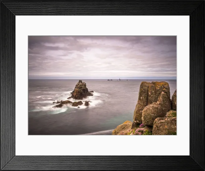 Framed Print : The rock formation known as The Armed Knight at Lands End in Cornwall, England, United Framed Print : The rock formation known as The Armed Knight at Lands End in Cornwall, England, United