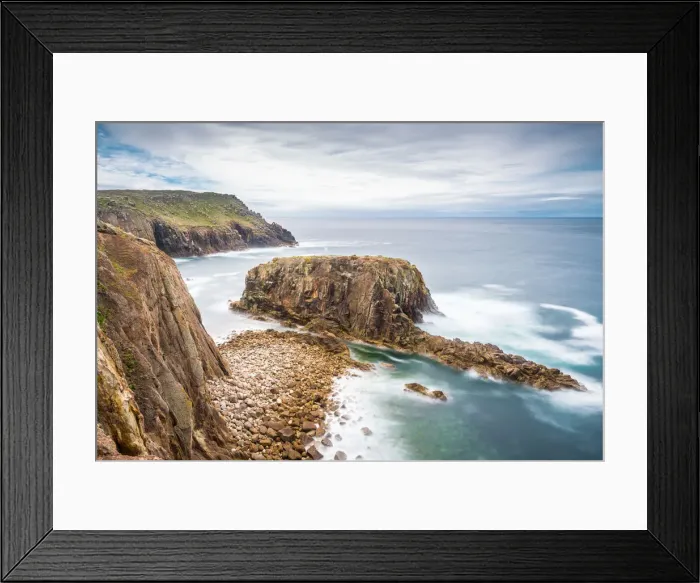 Framed Print : Enys Dodnan rock formation at Lands End, Cornwall, England, United Kingdom, Europe Framed Print : Enys Dodnan rock formation at Lands End, Cornwall, England, United Kingdom, Europe