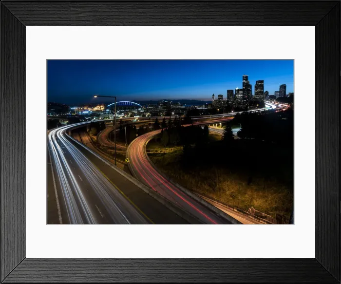 Framed Print : Highways and skyline, Seattle, Washington State, United States of America, North America Framed Print : Highways and skyline, Seattle, Washington State, United States of America, North America