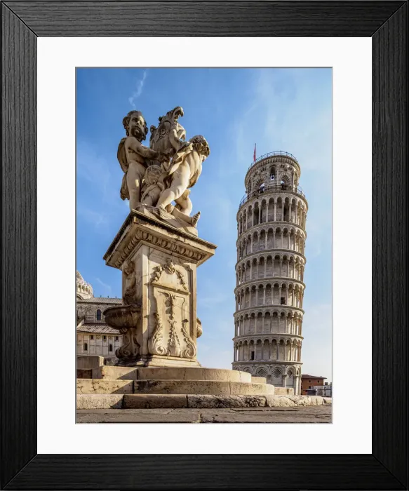 Framed Print : Putti Fountain and Leaning Tower, Piazza dei Miracoli, UNESCO World Heritage Site Framed Print : Putti Fountain and Leaning Tower, Piazza dei Miracoli, UNESCO World Heritage Site