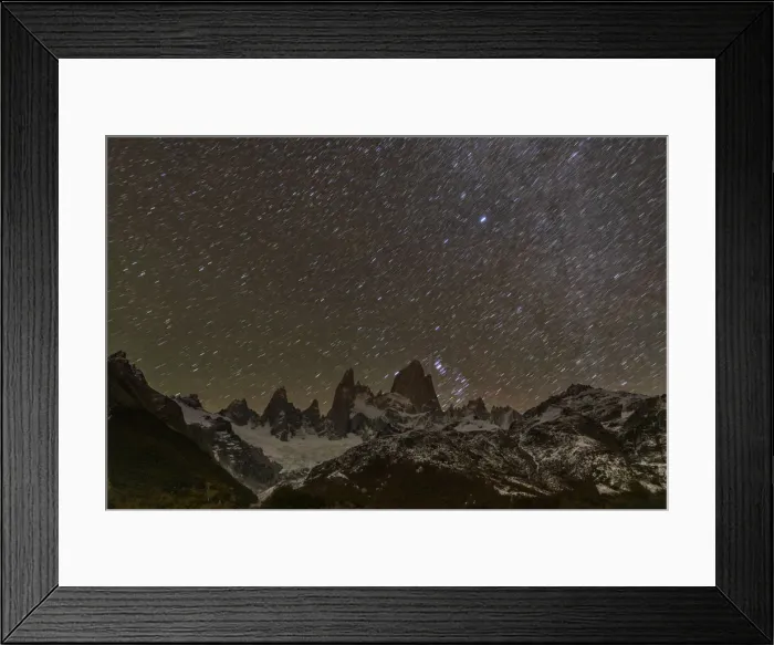 Framed Print : Mount Fitz Roy and Cerro Torre at night with star trails, El Chalten, Patagonia, Argentina Framed Print : Mount Fitz Roy and Cerro Torre at night with star trails, El Chalten, Patagonia, Argentina