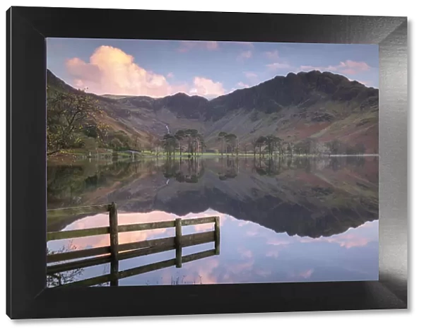 Perfectly still Buttermere at sunset, Lake District National Park, UNESCO World Heritage
