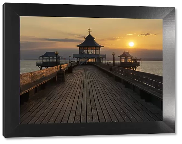 Sunset over Clevedon Pier and its pagoda, Clevedon, Somerset, England, United Kingdom