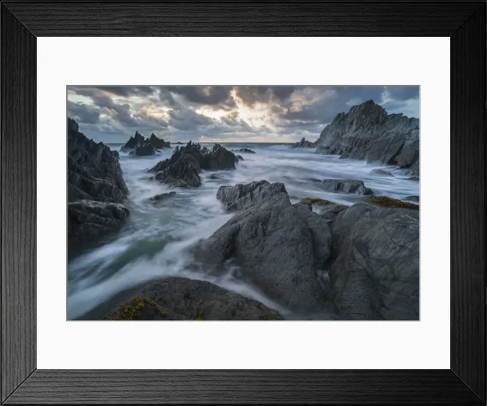 Framed Print : Stormy sunset over the dramatic North Devon coast, Devon, England, United Kingdom, Europe Framed Print : Stormy sunset over the dramatic North Devon coast, Devon, England, United Kingdom, Europe