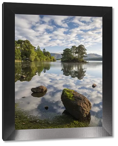 A perfect morning with reflections on Derwent Water in the Lake District National Park