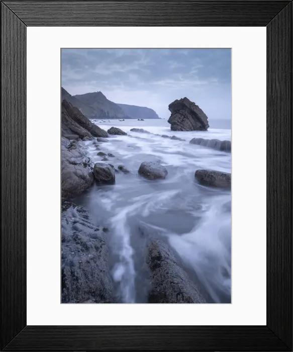 Framed Print : Atmospheric morning on the rocky coastline of North Devon, England, United Kingdom Framed Print : Atmospheric morning on the rocky coastline of North Devon, England, United Kingdom