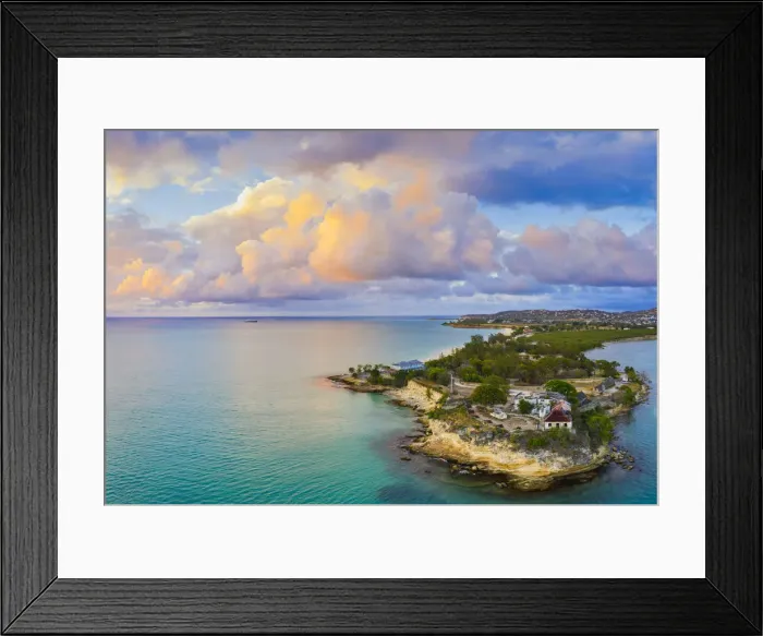 Framed Print : Aerial panoramic by drone of Fort James, St. Johns, Antigua, Leeward Islands Framed Print : Aerial panoramic by drone of Fort James, St. Johns, Antigua, Leeward Islands