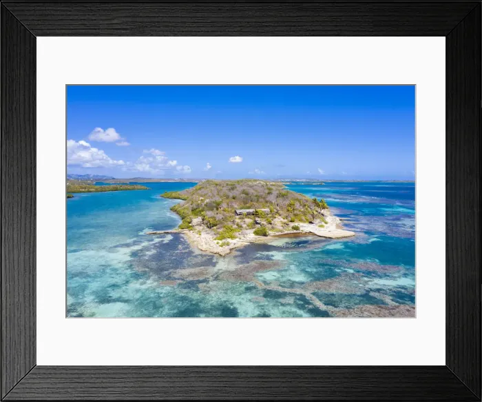 Framed Print : Aerial view by drone of coral reef in the turquoise water of Caribbean Sea, Antilles Framed Print : Aerial view by drone of coral reef in the turquoise water of Caribbean Sea, Antilles
