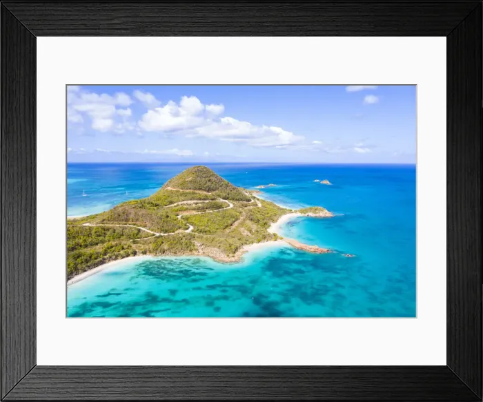 Framed Print : Aerial view by drone of Hermitage Bay and Pearns Point, Antigua, Antigua and Barbuda Framed Print : Aerial view by drone of Hermitage Bay and Pearns Point, Antigua, Antigua and Barbuda