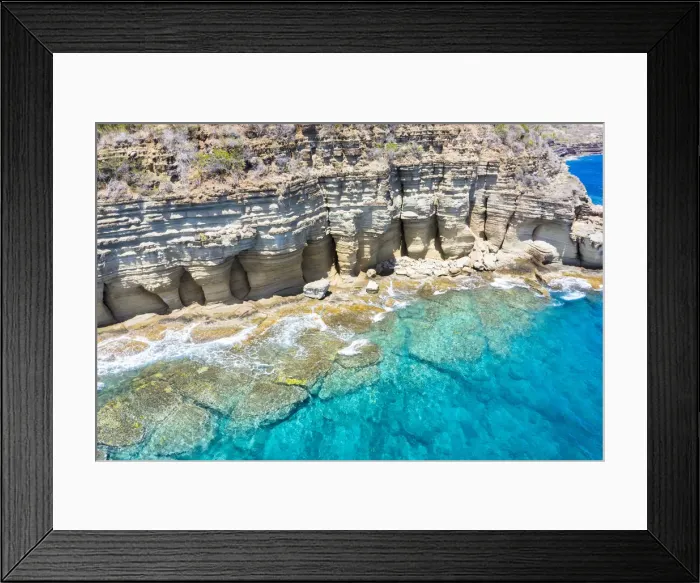 Framed Print : White limestone cliffs Pillar of Hercules washed by Caribbean Sea, aerial view by drone Framed Print : White limestone cliffs Pillar of Hercules washed by Caribbean Sea, aerial view by drone