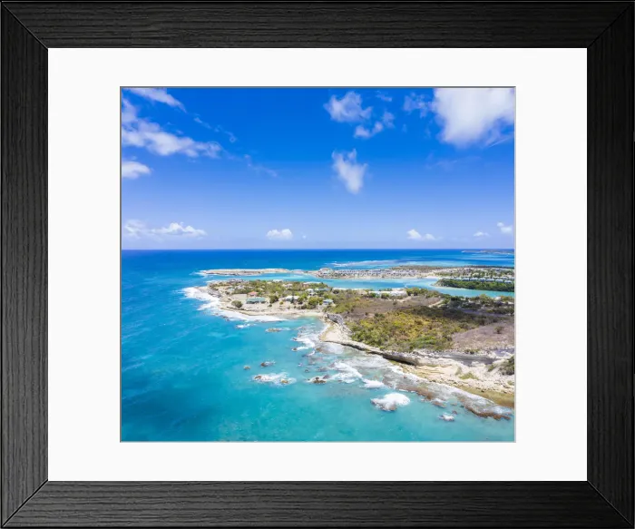 Framed Print : Aerial panoramic by drone of Long Bay, Devils Bridge and The Verandah resort Framed Print : Aerial panoramic by drone of Long Bay, Devils Bridge and The Verandah resort
