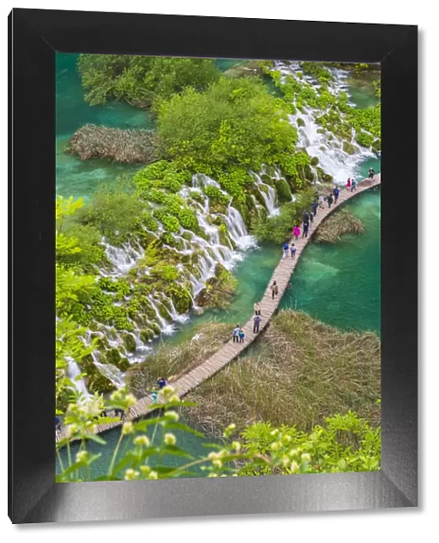 Aerial view of the boardwalk at Plitvice Lakes National Park, UNESCO World Heritage Site