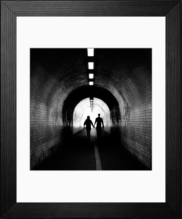 Framed Print : Couple walking into the light, York tunnel, York, England, United Kingdom, Europe Framed Print : Couple walking into the light, York tunnel, York, England, United Kingdom, Europe