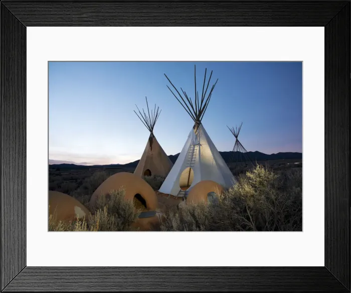 Framed Print : Teepees (tipis) on display at dusk in Taos, New Mexico, United States of America Framed Print : Teepees (tipis) on display at dusk in Taos, New Mexico, United States of America