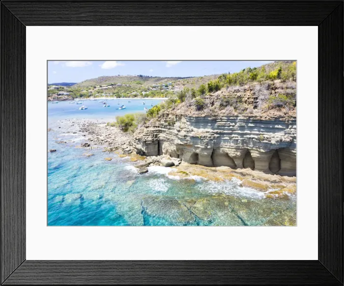 Framed Print : White limestone cliffs Pillar of Hercules washed by Caribbean Sea, aerial view by drone Framed Print : White limestone cliffs Pillar of Hercules washed by Caribbean Sea, aerial view by drone