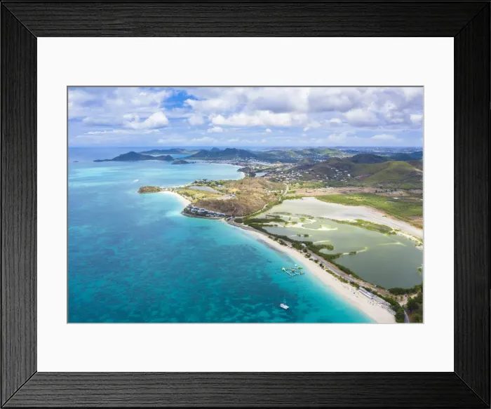 Framed Print : Aerial view by drone of Darkwood Beach and tropical lagoon, Antigua, Leeward Islands Framed Print : Aerial view by drone of Darkwood Beach and tropical lagoon, Antigua, Leeward Islands