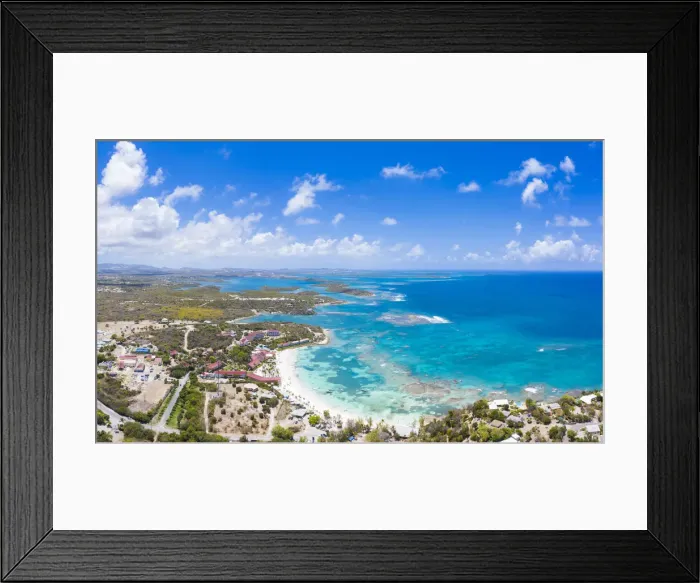 Framed Print : Aerial panoramic by drone of coral reef along Long Bay beach, Antigua, Antigua Framed Print : Aerial panoramic by drone of coral reef along Long Bay beach, Antigua, Antigua